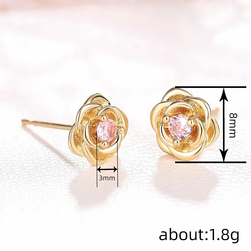 Women's Exquisite Rose Stud Earrings with Cubic Zirconia