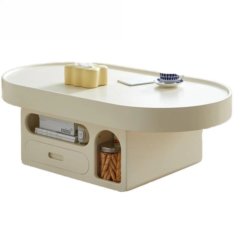 

Light French cream oval coffee table storage living room home Internet celebrities