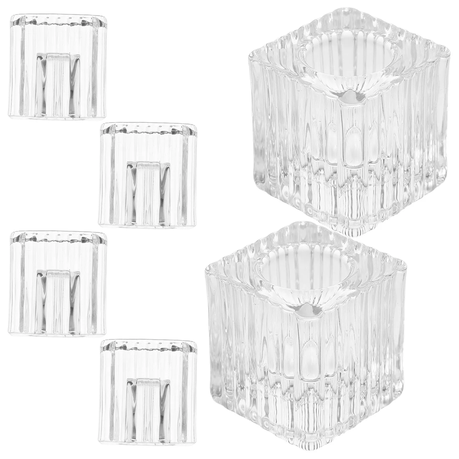 4pcs Clear Glass Taper Candle Holders with Elegant Stripe Design for Wedding, Banquet & Home Decor