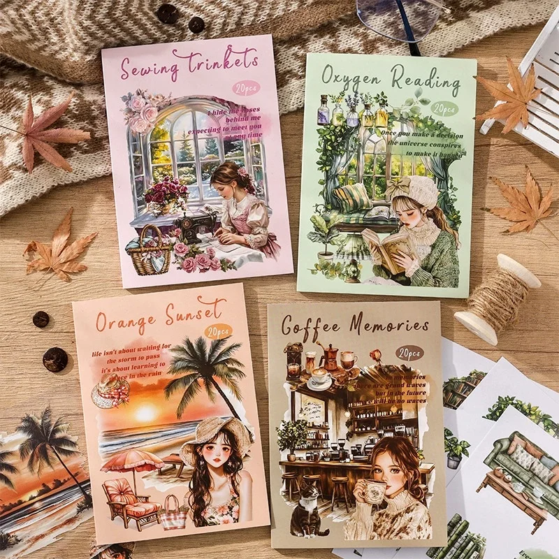 

20 Sheets Little Happiness Series Sticker Book, Aesthetic Daily Life Scenery Stickers for Journaling Scrapbooking DIY Planner