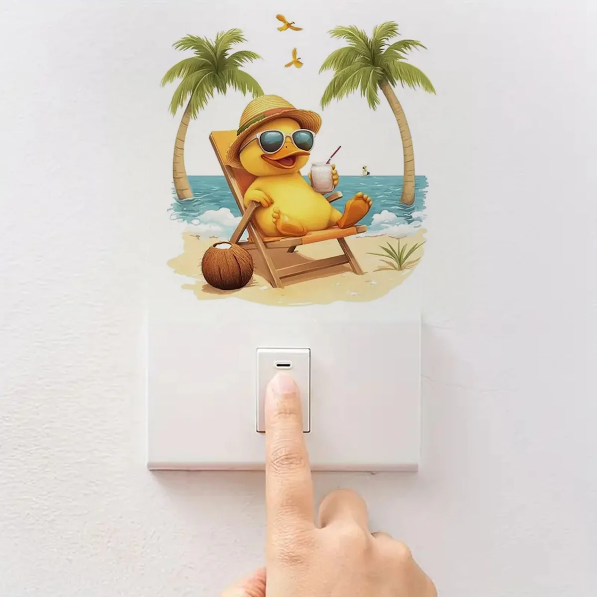 Cute Beach Duck Stickers, Art Wall for Home, Cabinet, Refrigerator, Door, Toilet,Decoration, Vinyl Car Decals, Outdoor Indoor