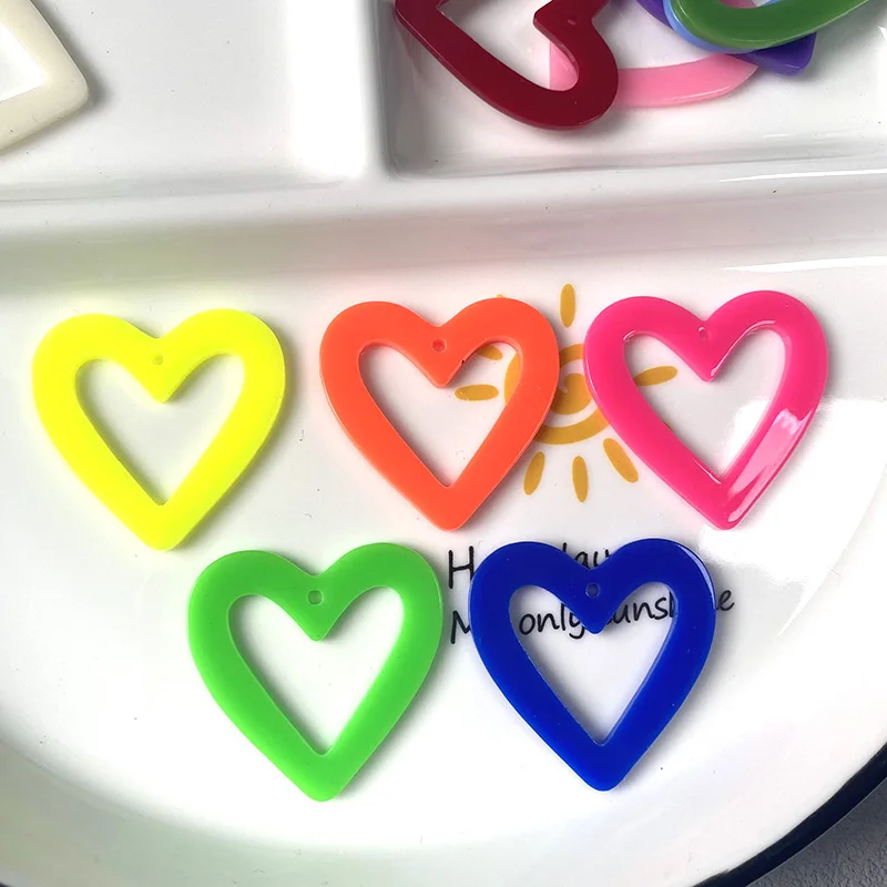 10pcs 36x37mm Colorful Hollow Love Heart Charms Lots Sweet Acrylic Pendant For Earring Keychain Diy Jewelry Make