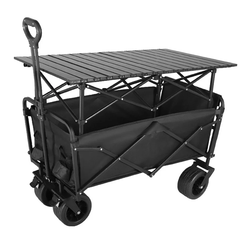 Adjustable Table Camping Cart Rear Opening Push-Pull Functionality Foldable Metal Frame Panel for Outdoor Camping Children's Use