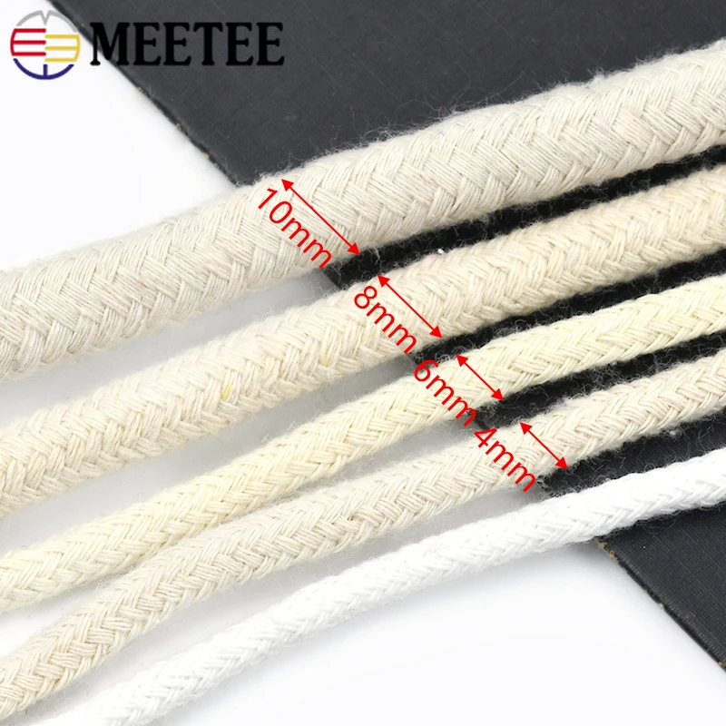 20 metri Meetee 4/6/8/10mm Corda di cotone Nucleo Cavi filati Cavo di filo intrecciato per borse Decorazione HomeTessile Accessori artigianali fai