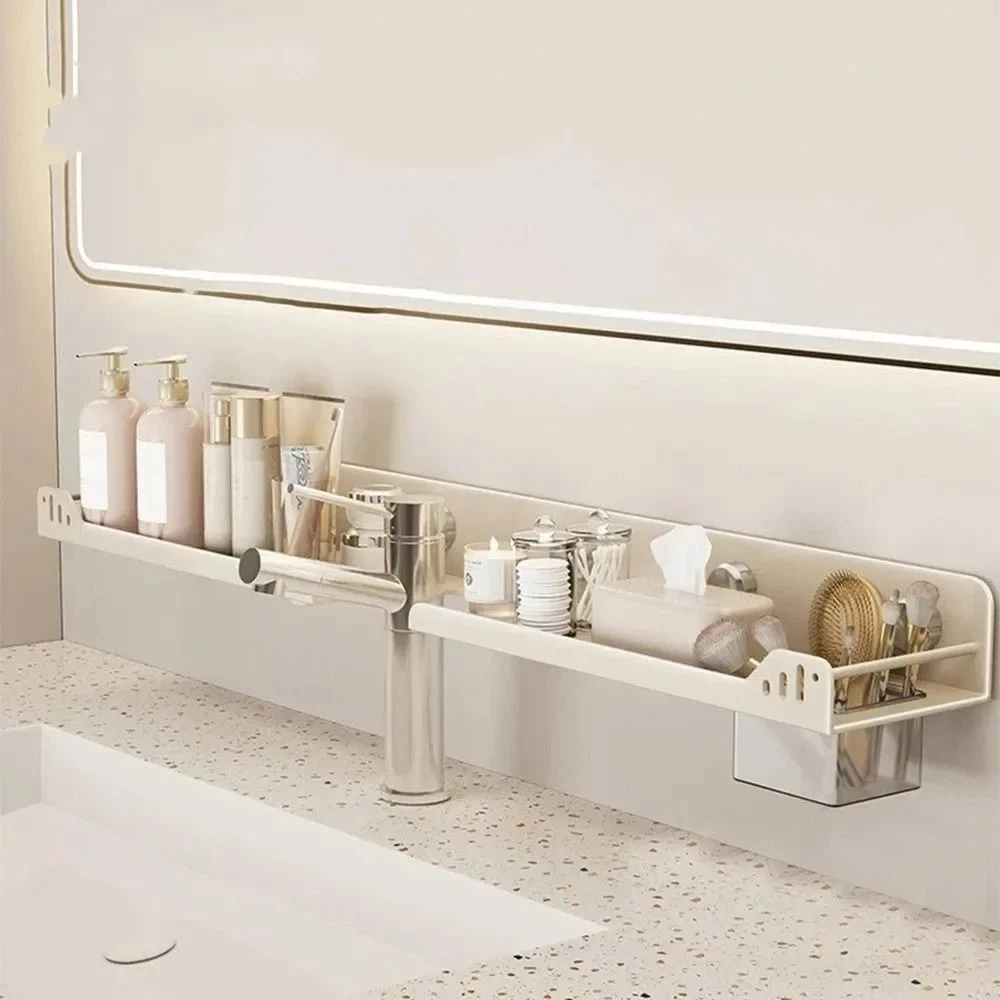 Strong Adhesive Bathroom Storage Rack Waterproof Material Extra Storage Space Kitchen Storage Rack Self-Adhesive Design