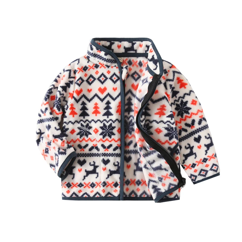 

2-7T Long Sleeve Christmas Cartoon Zipper Boys Girls Jackets Coats Fahion Pockets Children's Outwear Fleece Coats Kids Clothes