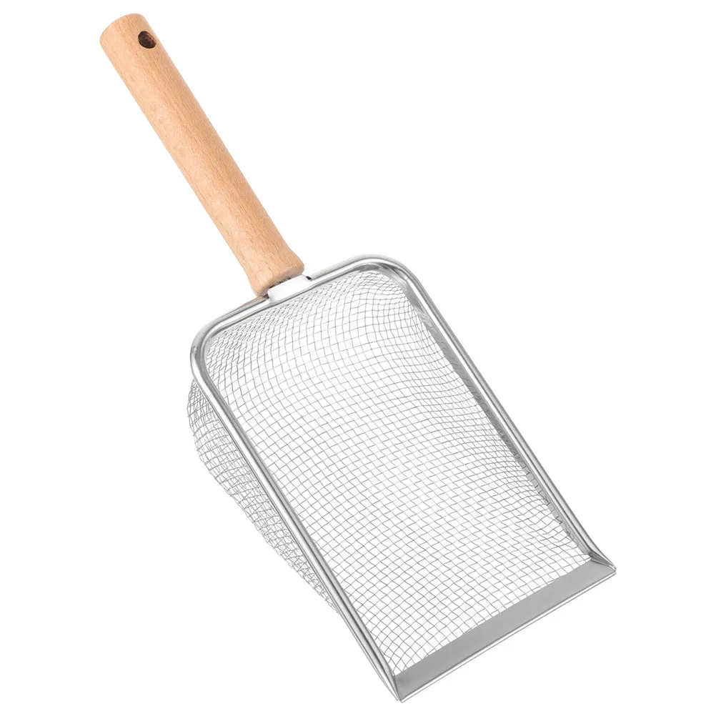 الزواحف مغرفة الفولاذ المقاوم للصدأ الخشب مقبض المغربل للحيوانات الأليفة القمامة تنظيف أداة قابلة لإعادة الاستخدام القمامة مجرفة الرمال مغرفة تررم #6