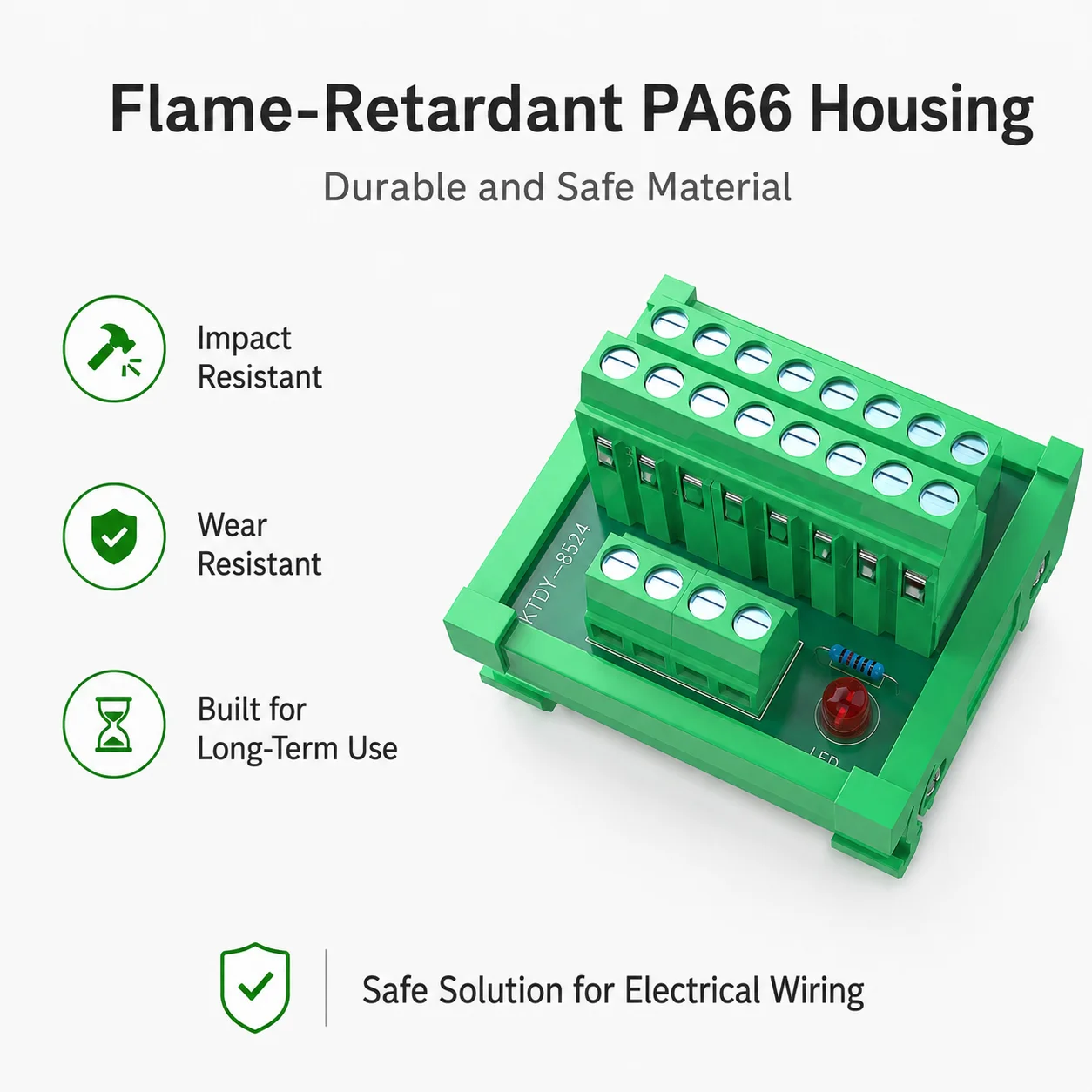 1 Input 5/8/16 Outputs Screw Terminal DIN Rail Module PA66 Flame Retardant Wiring Connector for Electrical Control Cabinet