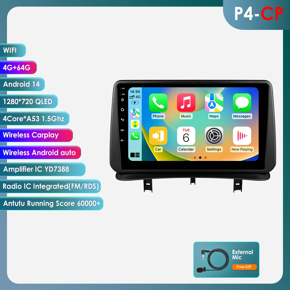 Auto Intelligente Radio Speler voor Renault CLlO 3 2005-2014 Draadloze Carplay Android Auto Multimedia GPS 2din 6115 Audio 360cam