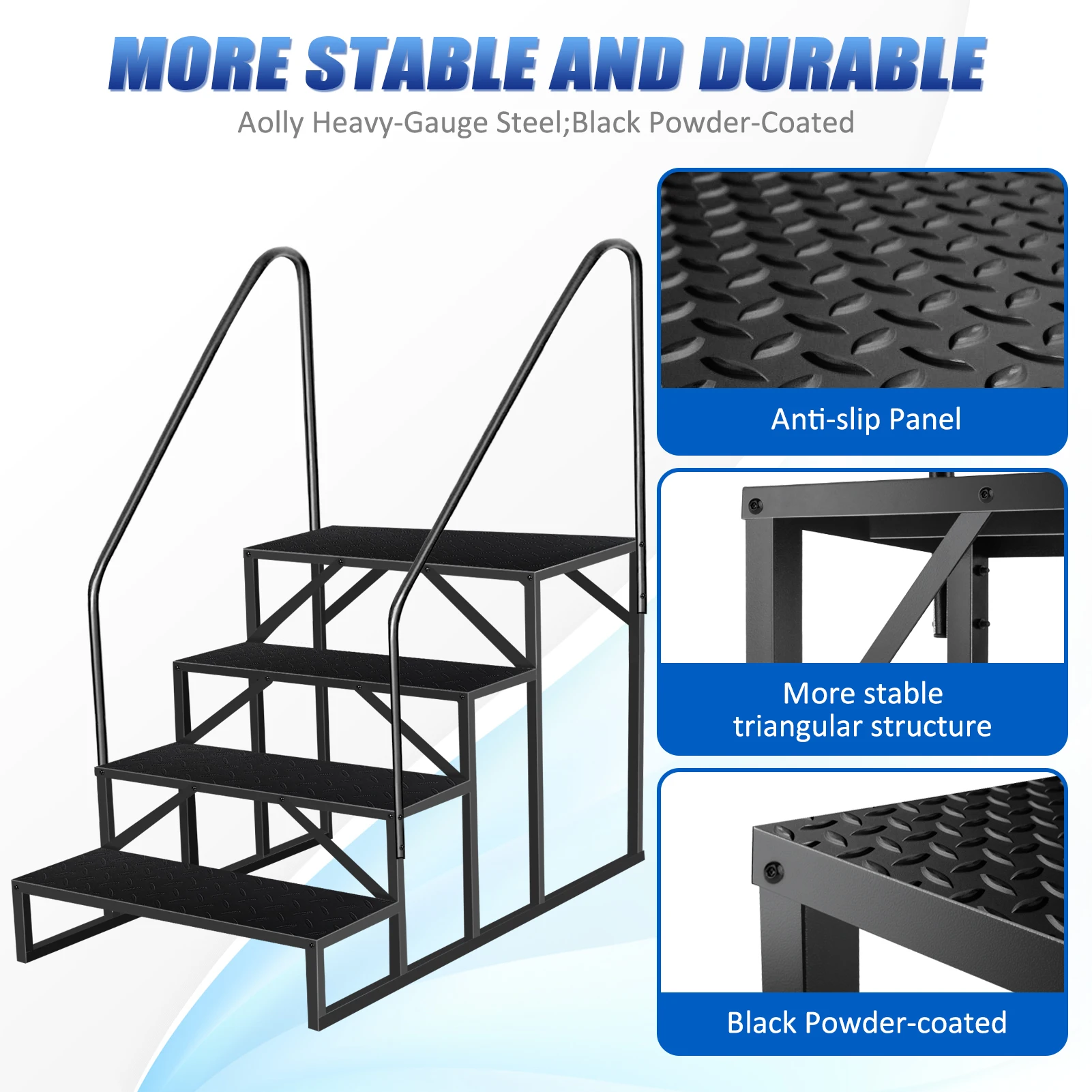 RV-opstapkruk, 4-traps ladder, hot tub-trappen met leuning, draagbare zwembadladder, 660 lbs zware ladderplank buiten