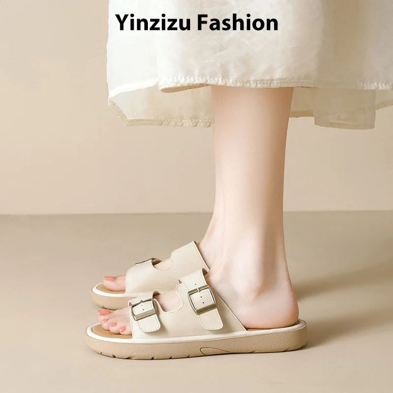 

Размер 35–43, женские тапочки с пряжкой спереди и ремешком, повседневные тапочки на плоской подошве, летняя обувь, винтажные повседневные модельные шлепанцы, обувь ручной работы