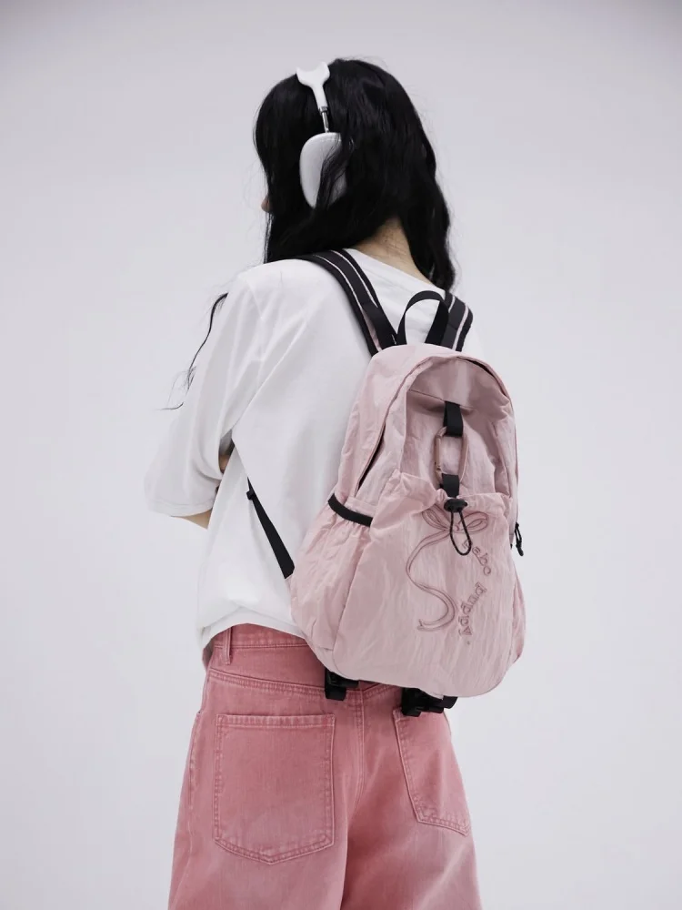 Coreano ricamo fiocco donna Nylon rosa zaini ragazze borsa da scuola borse da viaggio leggere femminili ad alta capacità stile Preppy