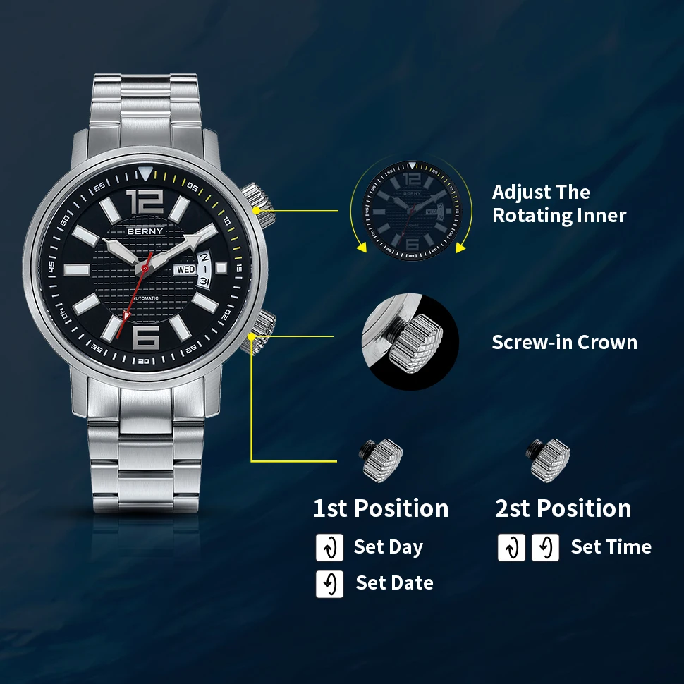 20Bar Diver Automatic Watch For Men Miyota 8205 Super Luminous Sapphire Swim Sport Mechanical Automatic Self Winding Wristwatch