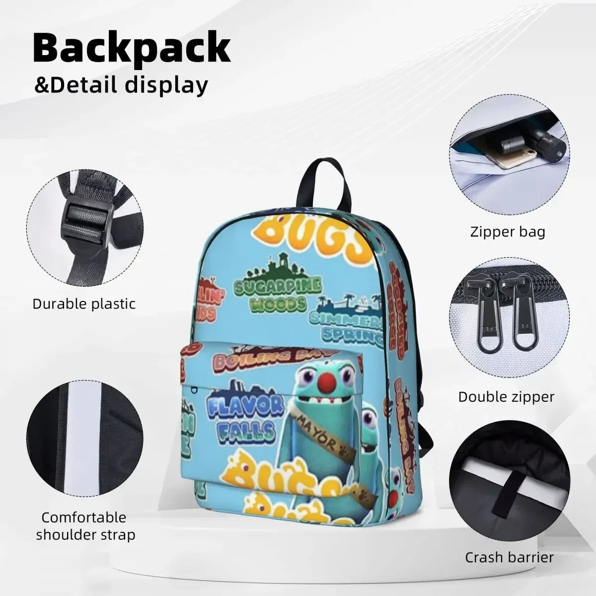 Bugsnax Locations Fan Art Pack Black Kinda Bug Woman Backpacks Boy Girls Bookbag Fashion Children School Bags Portability Laptop