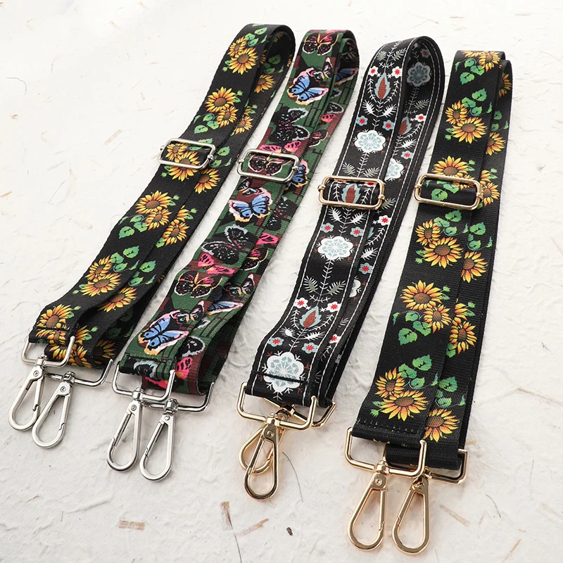 Ethnic Style Flower Printing Bag Strap Handbags Wide Bag Belt 3.8cm Wide Adjustable Crossbody Shoulder Bag Strap Bag Accessories