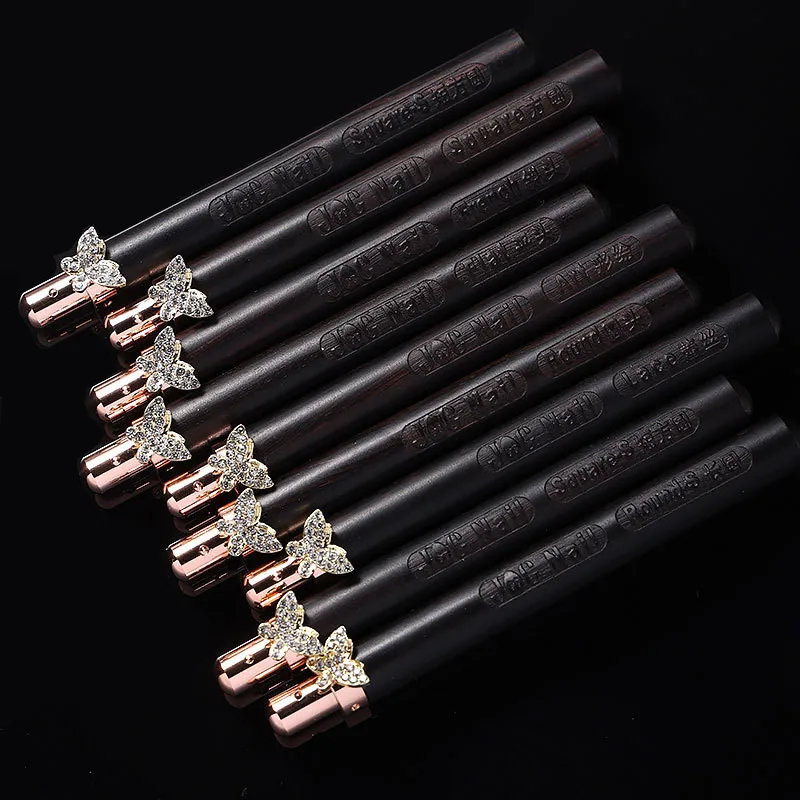 1/12 Uds hebilla de mariposa mango redondo de madera pincel para decoración de uñas línea de pintura delineador de pluma gradiente plano redondo herramientas de manicura francesa