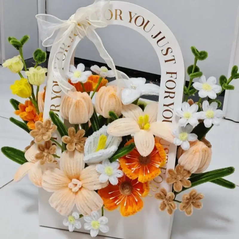 DIY Twisted Stick Flower Box Bouquet Assembly Kit Creative Gift for Mom Friend Girlfriend Short Sleeve T-Shirt Material