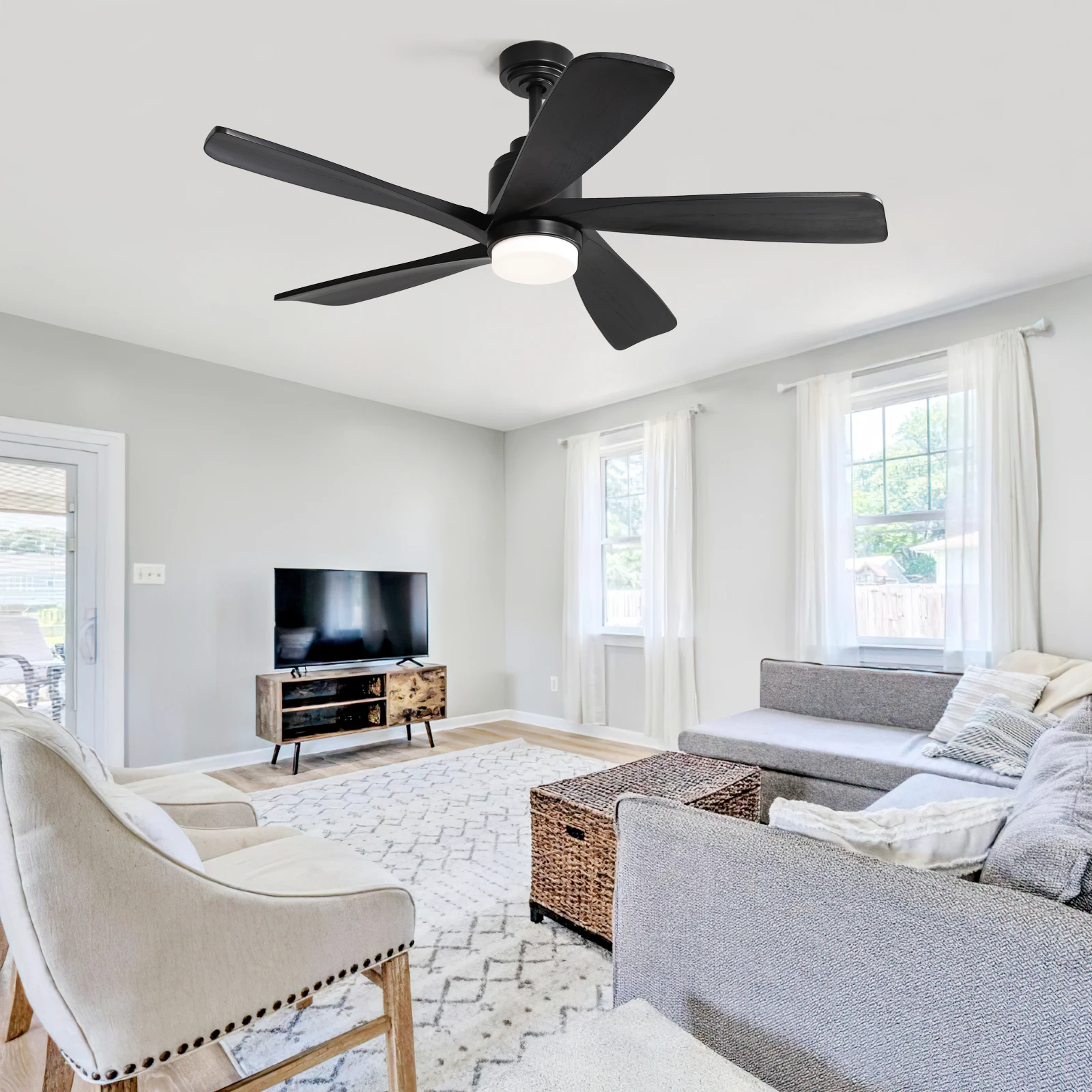 Sofucor 52-Inch 5 Blade Black Ceiling Fan With LED DC 6-Speed High Wind Speed With Remote Control for rooms