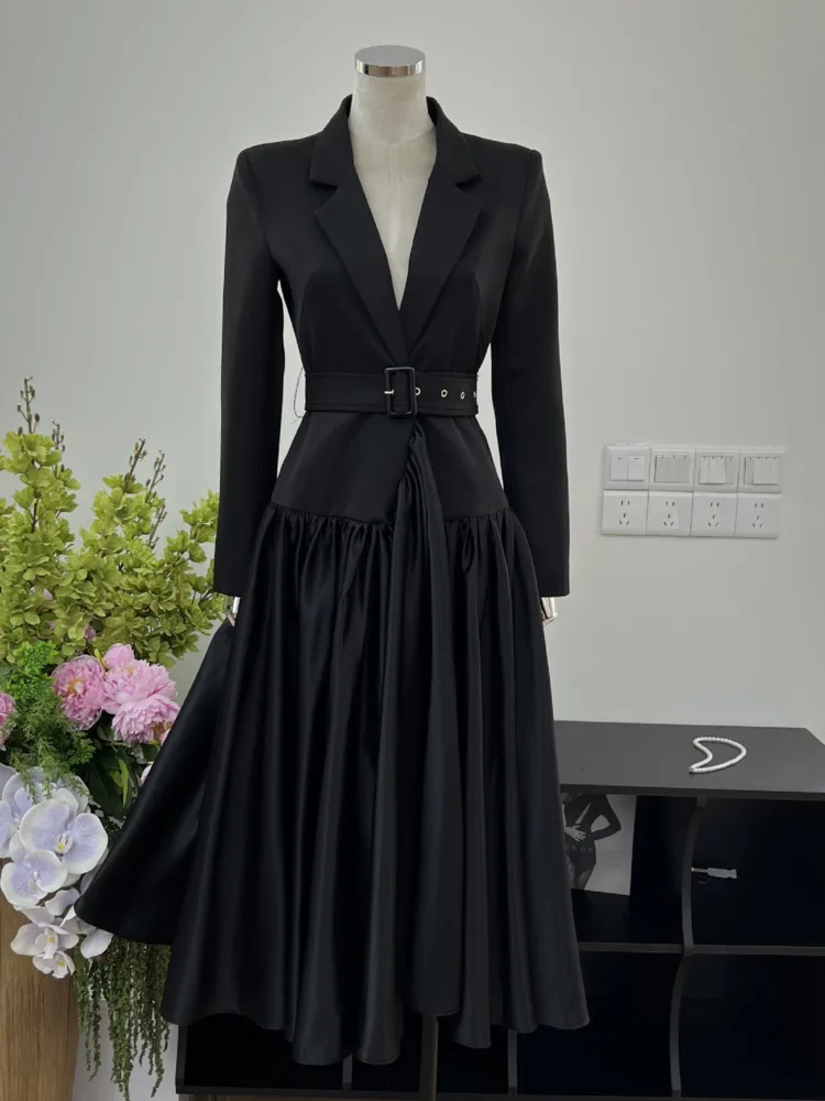 Jnmc elegantes Temperament ein Knopf spleißen große Schaukel Mode Anzug Kleid 2024 Frühling und Herbst neu für Damen artikel