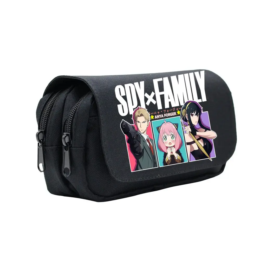 Anime Anya Forger Pencil Case Cartoon Black Make up Cosmetic Bag Student Stationery Multi-function flip Bags Gift