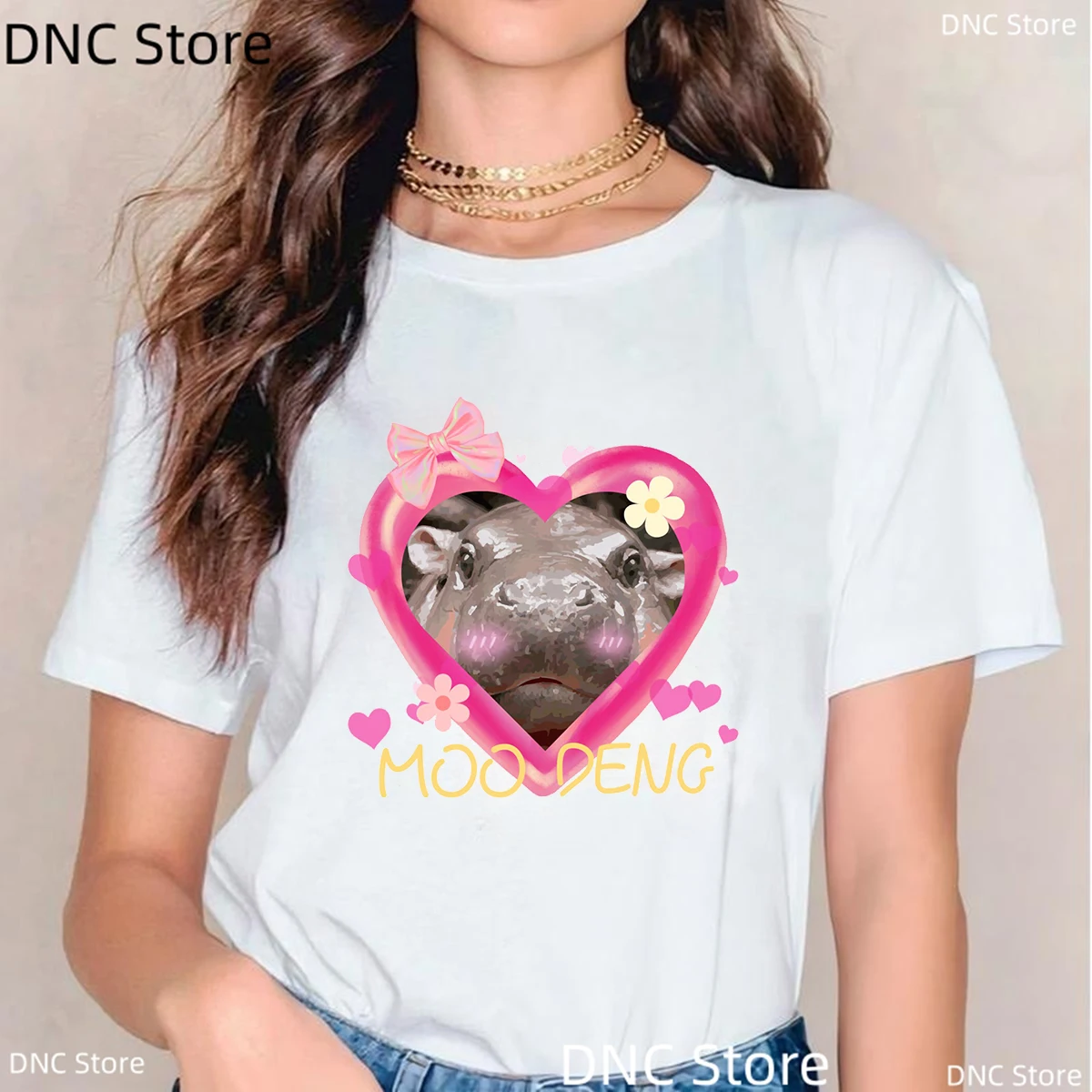 Moo Deng Hippo Summer Women T Shirt Fashion Harajuku Tee Moo Deng Print Tshirt For Women Casual Short Sleeve T Shirts Y2k Top