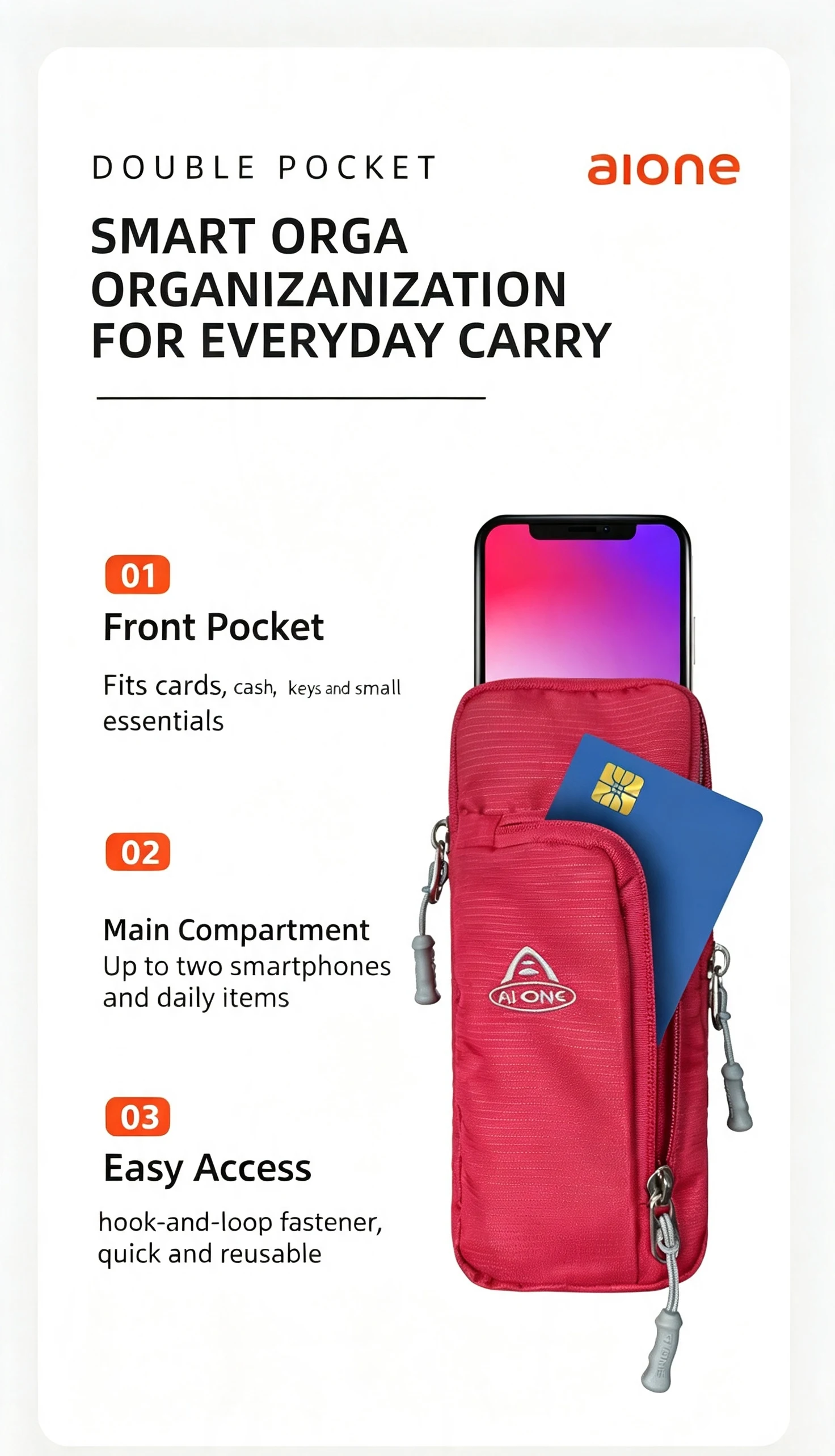 Ripstop montierbare Handytasche mit Riemen zum Aufhängen, für Wanderrucksäcke, Fahrräder und Ausrüstung, freihändiger Zugang – Detail 2