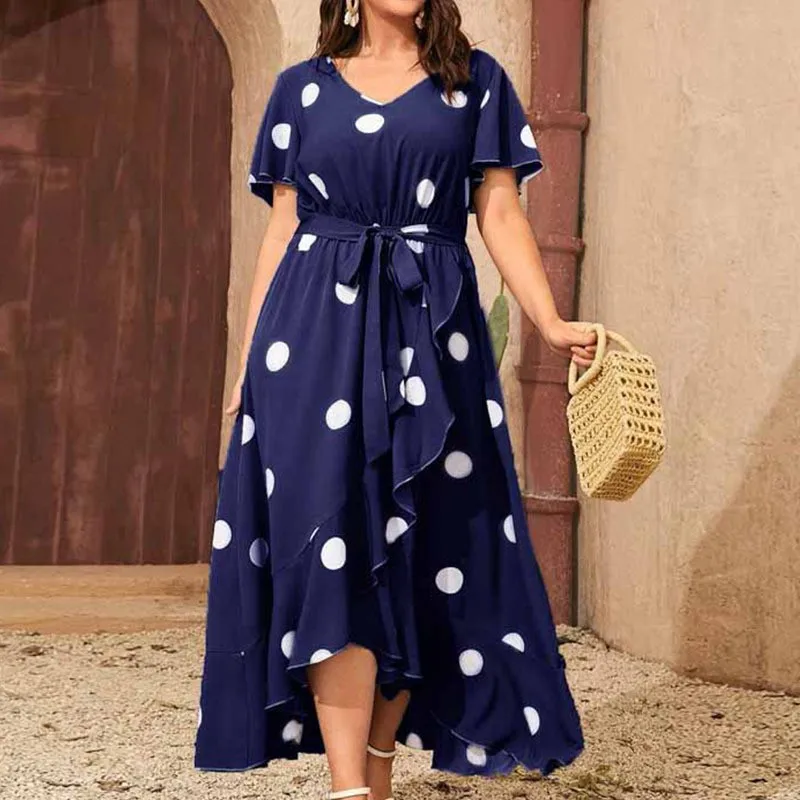 Plus size New polka dot minimalist dress with elastic waist print dress