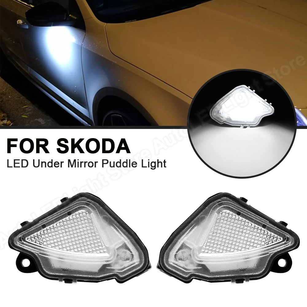 

LED Lights For Skoda Karoq Kodiaq Octavia 2017-2020 Superb 2015- 2PCS Error Free Plug&Play White Under Mirror Puddle Lamps