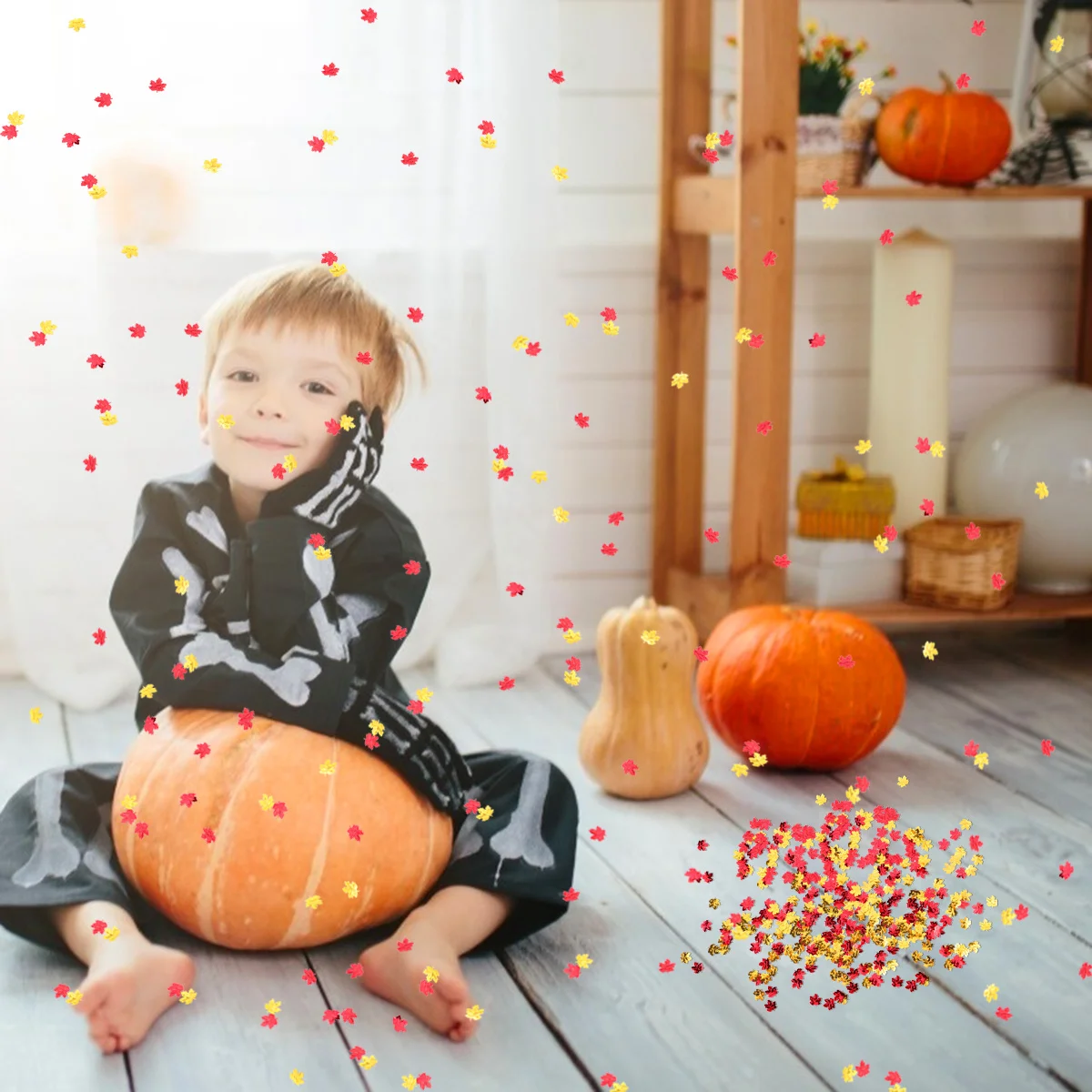 

300pcs Halloween Thanksgiving Maple Leaf Confetti Artificial Fall For Party Home Office Autumn Celebration Decor Fake Maple