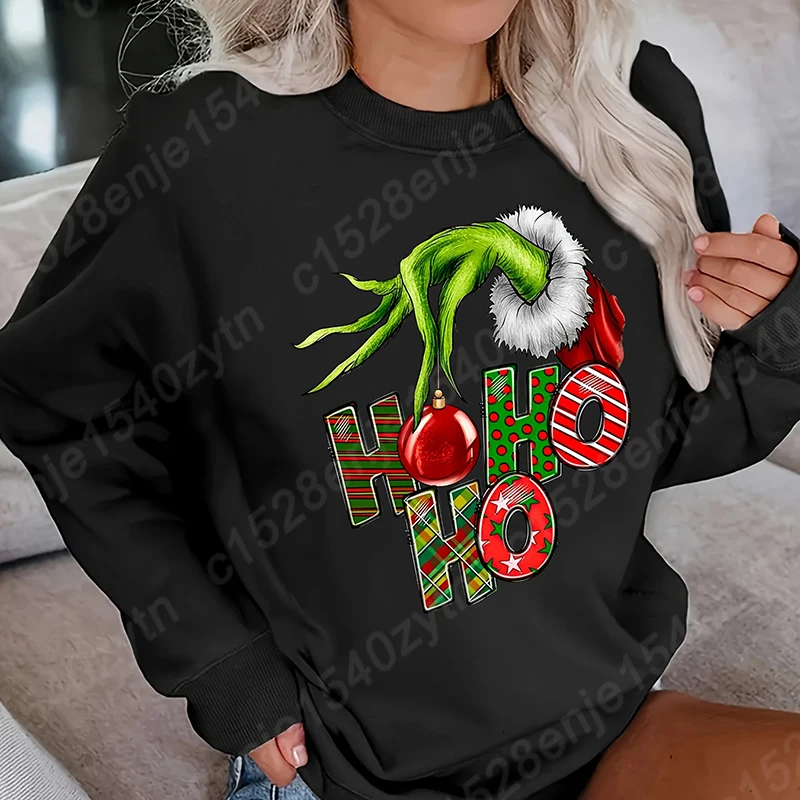 Cozy Christmas Sweatshirts, Women\'s Crew Neck Letter Print Sweatshirt for Fall & Winter, Casual Fashion Women Xmas Clothing