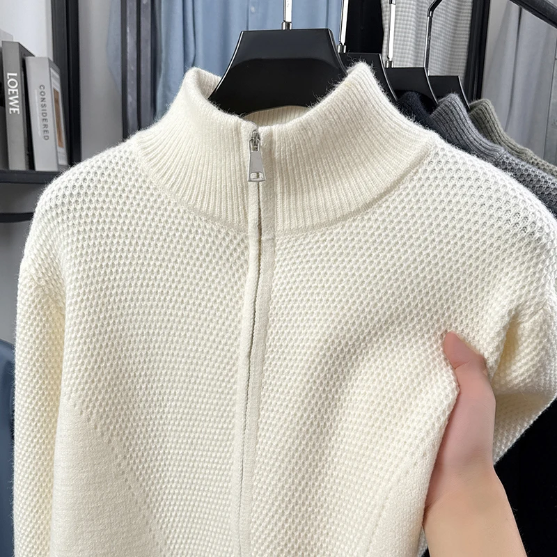 Hochwertige Herren-Strickjacke Hochwertige Marke Einfaches Reißverschluss-Design mit Stehkragen Herbst-Winter Neue Mode Lässiger Pullover-Mantel – Detail 15