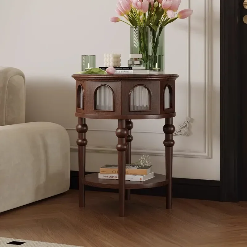 American retro solid wood living room sofa edge removable creative bedside table small table art light luxury high sense