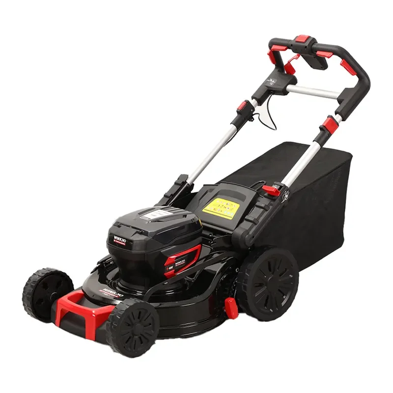 230V 46cm Industrial Grade Cordless Lawn Mower with Brushless Motor Single Battery 65L Grass Bag and 1600W Power