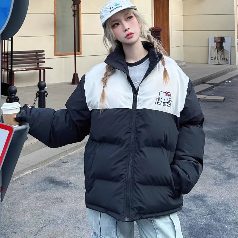 Sanrio Hello Kitty Nieuw in katoenen gewatteerde kleding Korte Koreaanse mode Opstaande kraag Dikker broodjas Dames Meisjesjas Winter
