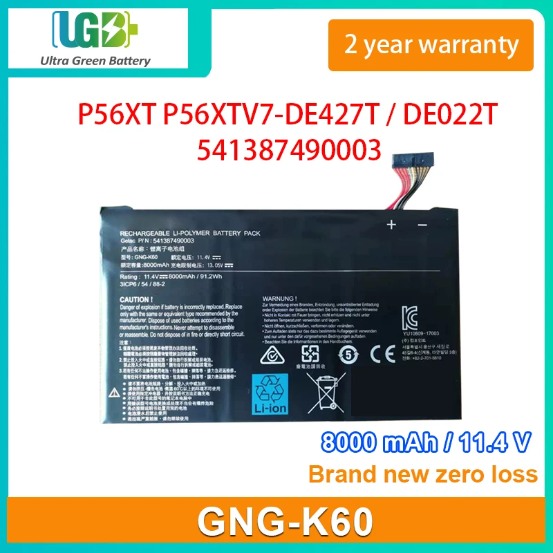 

UGB New GNG-K60 541387490003 Laptop Battery For Gigabyte P56XT P56XTV7-DE427T P56XTV7-DE022T 11.4V 91.2Wh 8000mAh