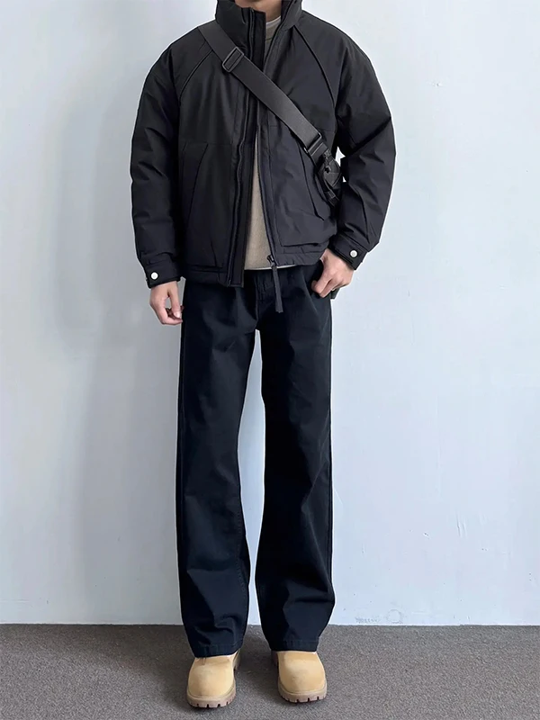 

American Sle High Waist Straight Leg Men's Jeans Retro Waed Bla Denim Micro Flared Pants Youthful Trend Cotton Blend