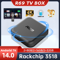 Hot Set Top Box R69 Android 14 Rockchip RK3518 Quad Core WiFi 6 Voice Remote Control BT 5.0 HD 6K HDR10 smart android tv box