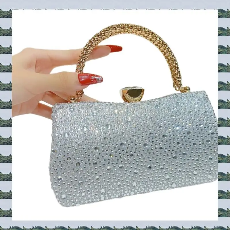 حقيبة يد نسائية من ABQR للحفلات وحفلات الزفاف - حقيبة يد مسائية مبطنة بحجر الراين والساتان المتلألئ