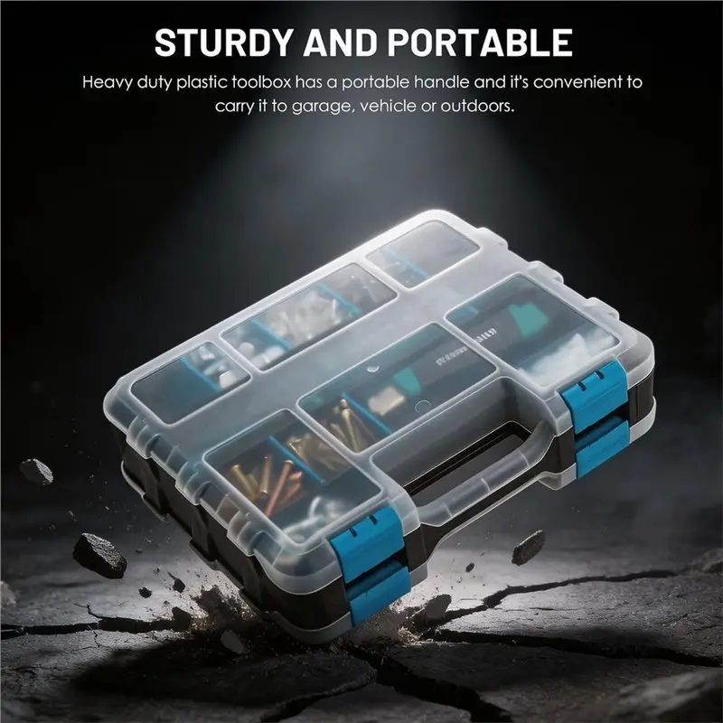 DT16 Double-Sided Parts Organizer Box Tool Storage for Screws Nails Bolts Small Hardware with Removable Dividers Transparent