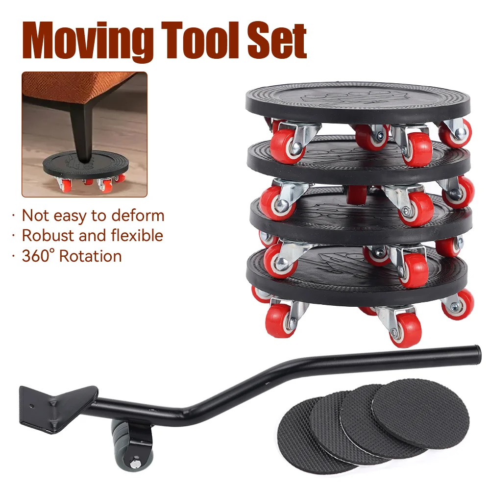 Professional Heavy Furniture Mover Tool Large Stuffs Moving Set Transport Lifter Wheeled Mover Roller Universal Wheel With Bar