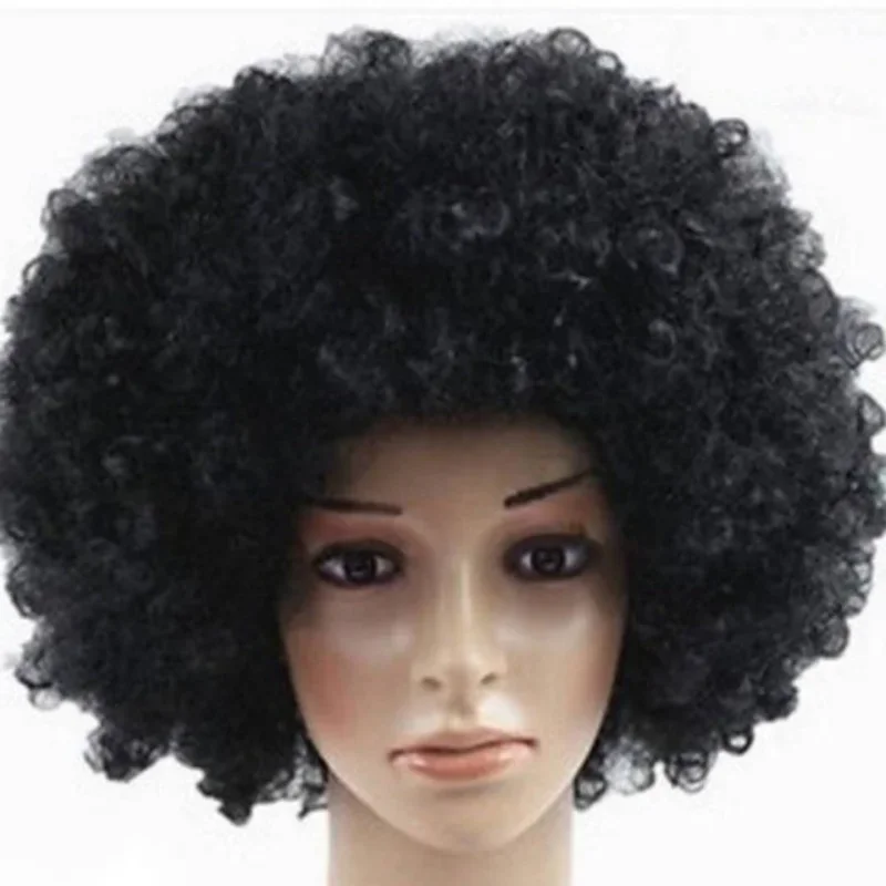 1Pc Women Curly Cosplay Wig Short Wavy Curly Hair Black Synthetic Wig for Daily Party Men Football Fan Wearing Kids Wigs