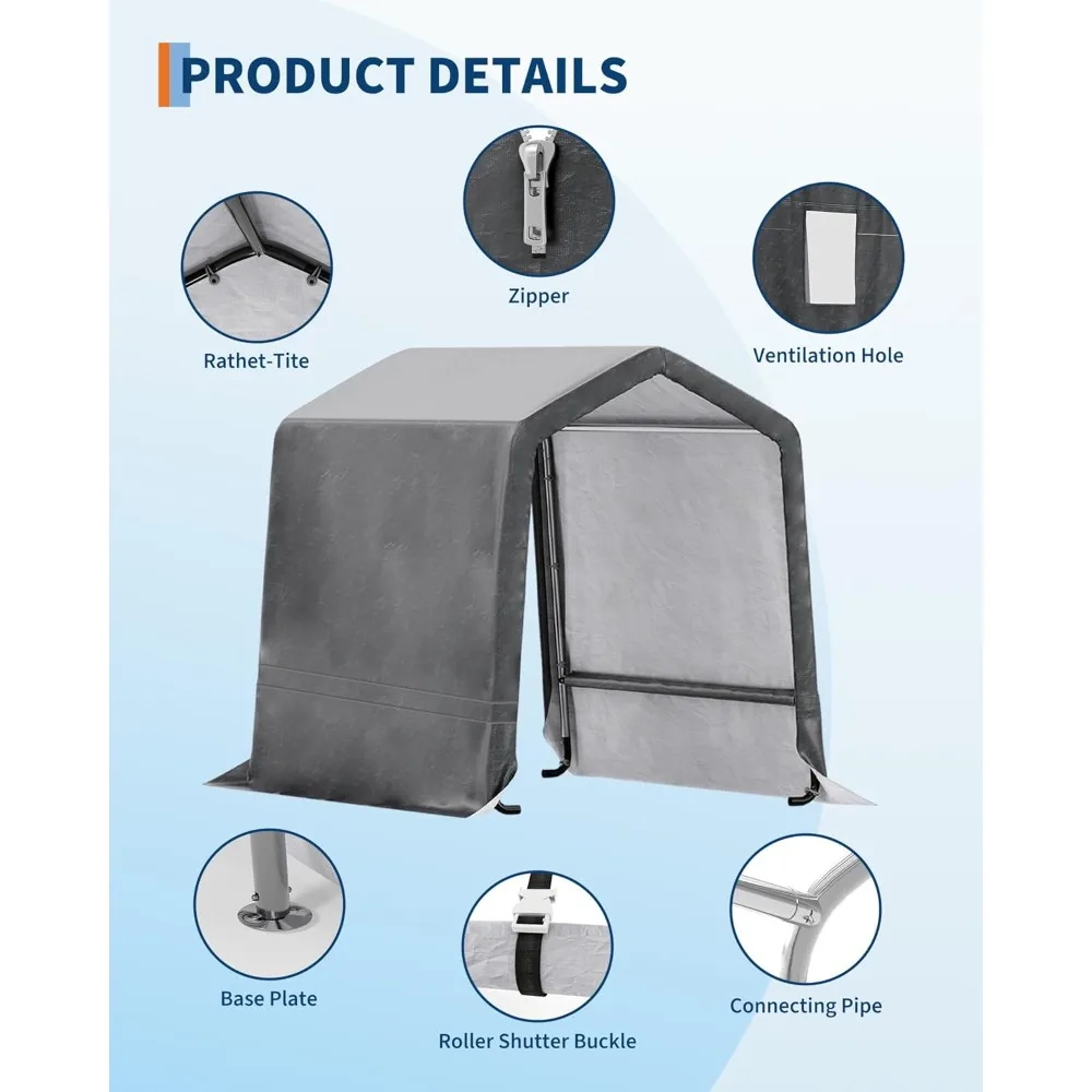 سقيفة تخزين محمولة خارجية مقاس 6 × 8 أقدام مع باب قابل للطي، تهوية، قماش القنب البولي ايثيلين عالي التحمل مقاوم للماء، مقاوم للأشعة فوق البنفسجية #5