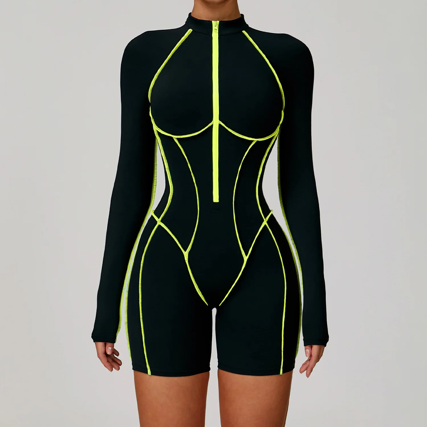 Yoga Boilersuit Women's Gym Set Sportswear Long Sleeved Zipper Jumpsuits Workout High-intensity Fitness One-piece Short Rompers