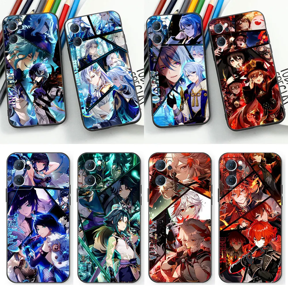 Game Genshin Impact Anime Phone Case For OPPO Reno 10 8 8T 7 7Z 6 5 5F 4 Find X5 X3 X2 Pro Plus Lite Black Soft Silicone Cover