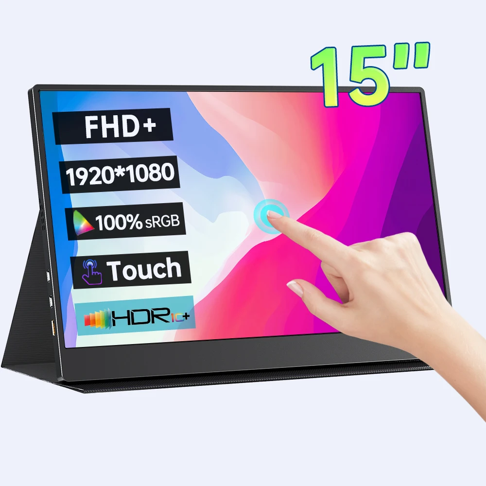 15 Inch 1080P FHD Touchscreen Portable Monitor 100%sRGB 16:9 HDR 8Bit FreeSync IPS Screen Game Display For PC XBox PS4/5 Switch