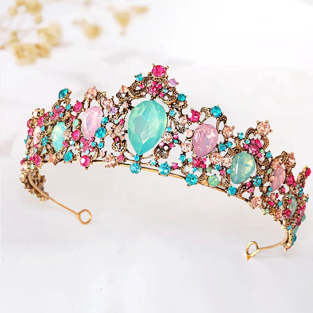 

Multicolor Rhinestone Crown Hair Accessories Baroque Style Women'S Thin Bridal Headbands Wedding Party Tiara Jewelry For