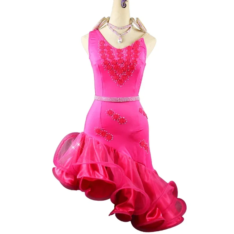 

Summer Latin Dance Dress Competition Dress Costumes Skirt Performing Adult Customize Children Red Matador Skirt Split Skirtes