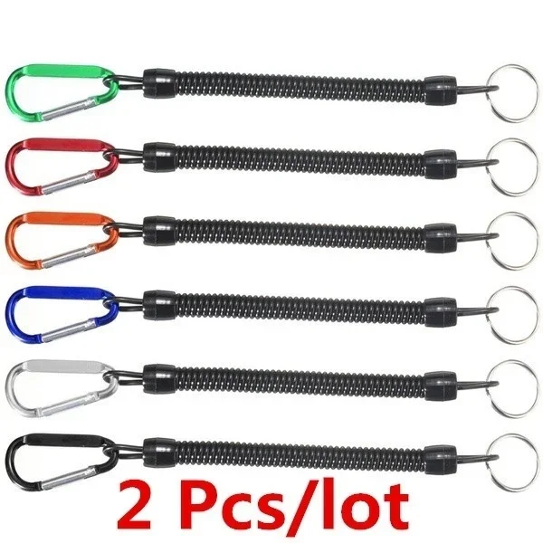 2PCS Fishing Coiled Lanyard or Safety Rope Wire Steel Camping Secure Pliers Lip Grips  Stretch Fishing Tools Color Random