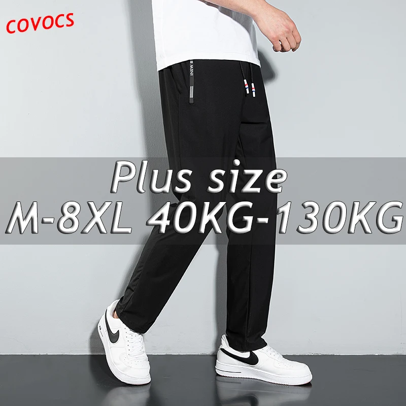 Pantalones informales de gran tamaño para hombre, M-8XL de secado rápido para deportes al aire libre, sueltos, de seda de hielo, 40kg-130kg