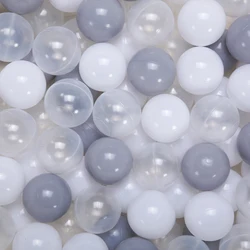 100pcs 2.16 Inches Thicken Soft Plastic Crush Proof Ball Pit Balls for Kids Light Gray White and Transparent